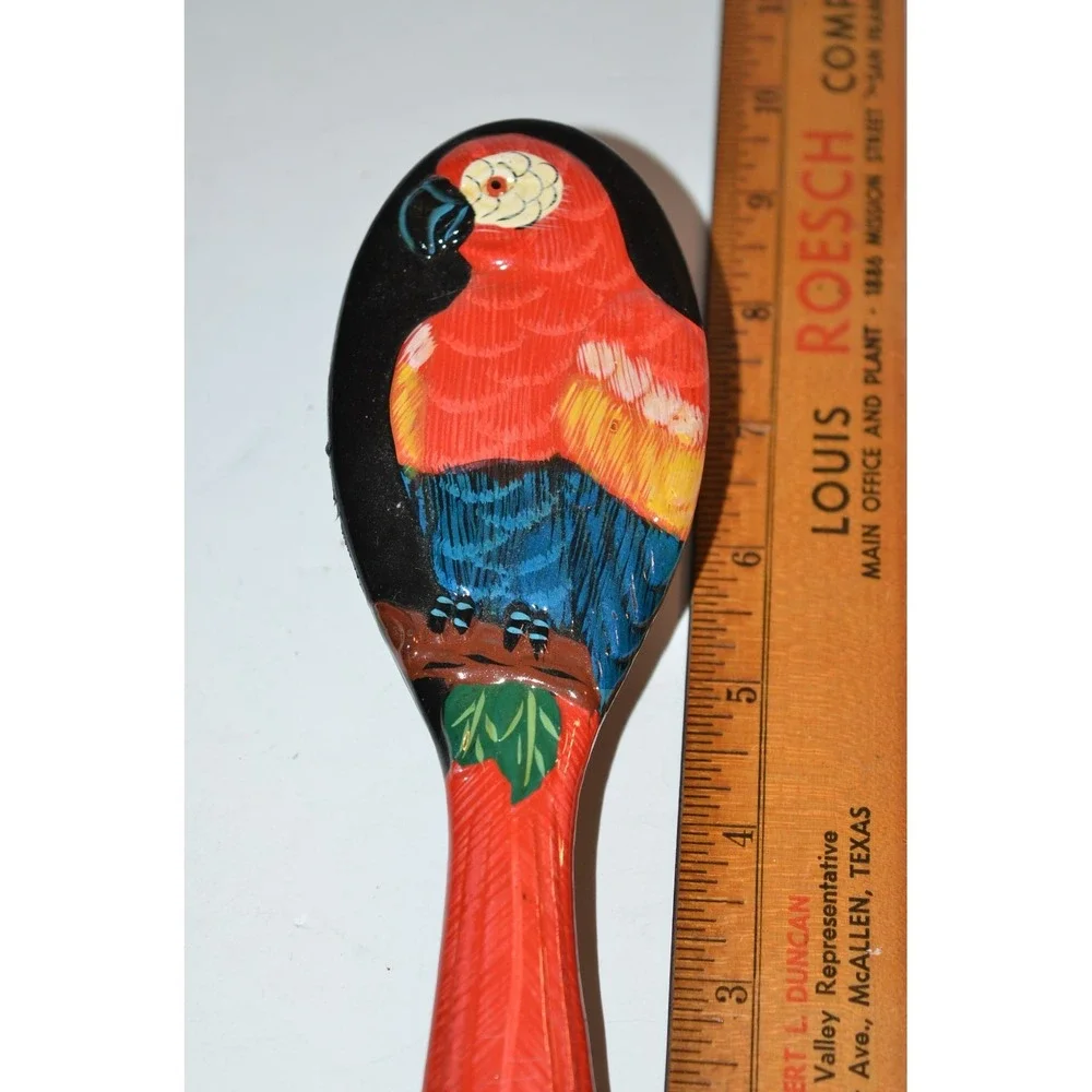 Vtg Parrot Hair Brush Colorful Tropical Bird